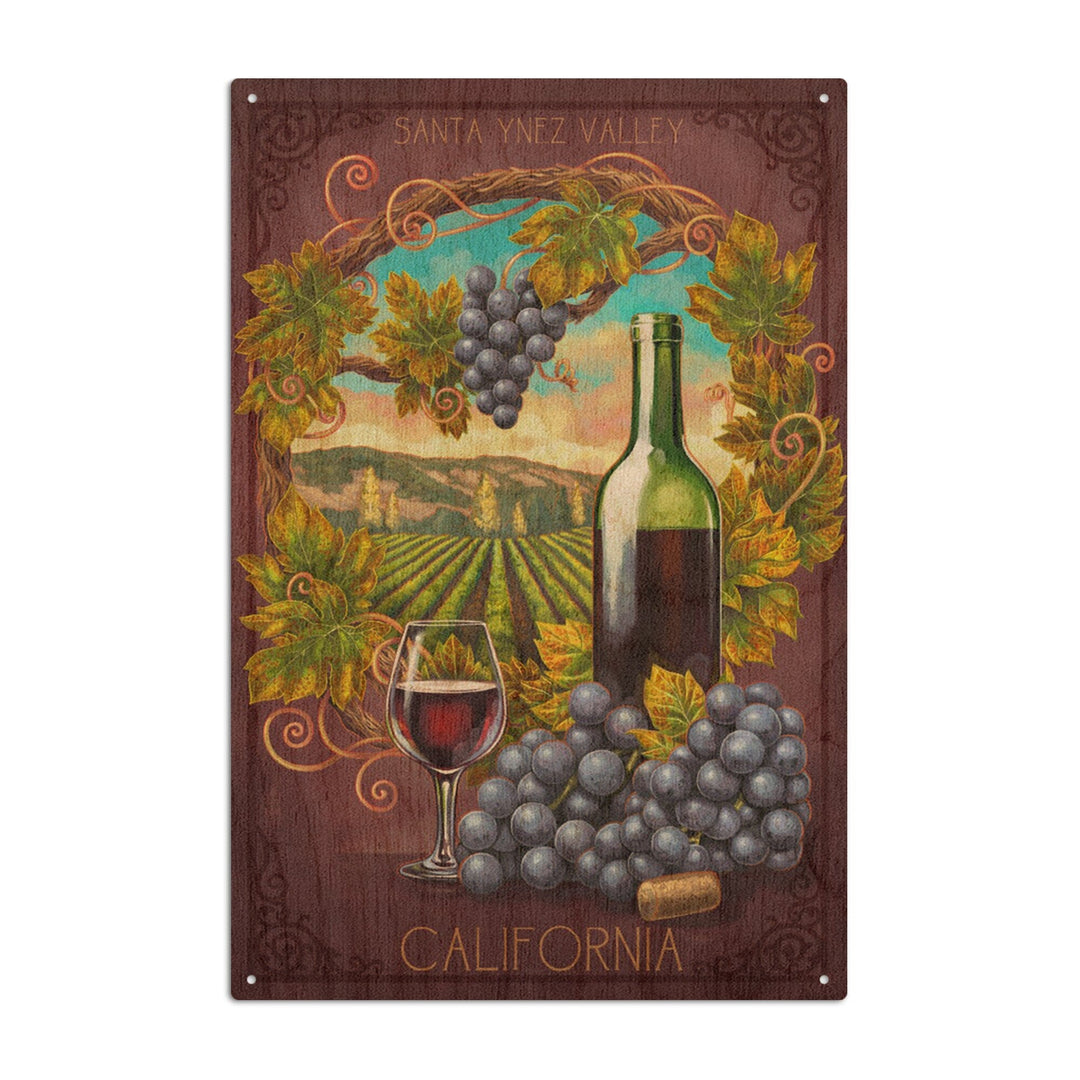 Santa Ynez Valley, California, Merlot Wine Scene, Lantern Press Artwork, Wood Signs and Postcards Wood Lantern Press 6x9 Wood Sign 