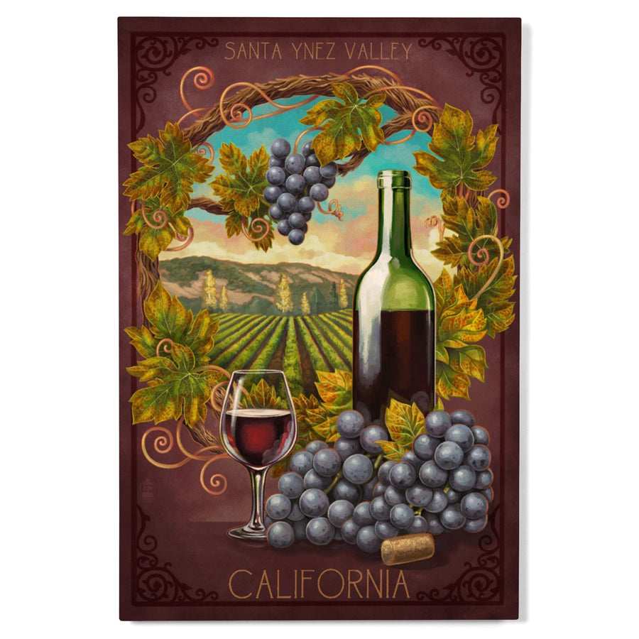 Santa Ynez Valley, California, Merlot Wine Scene, Lantern Press Artwork, Wood Signs and Postcards Wood Lantern Press 