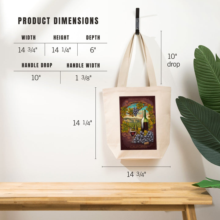Santa Ynez Valley, California, Merlot Wine Scene, Tote Bag Totes Lantern Press 