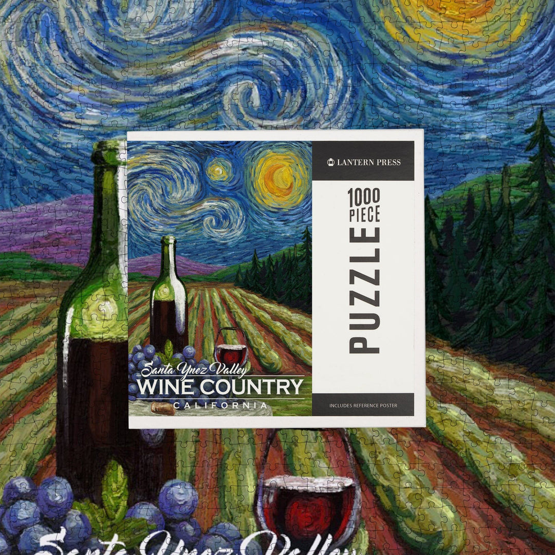 Santa Ynez Valley, California, Wine Country, Vineyard, Starry Night, Jigsaw Puzzle Puzzle Lantern Press 