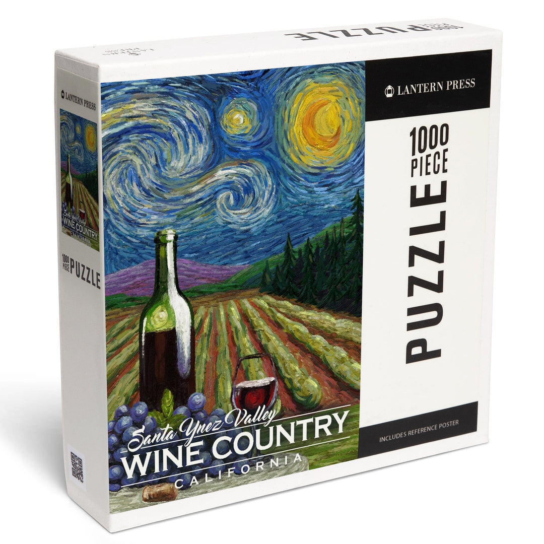 Santa Ynez Valley, California, Wine Country, Vineyard, Starry Night, Jigsaw Puzzle Puzzle Lantern Press 