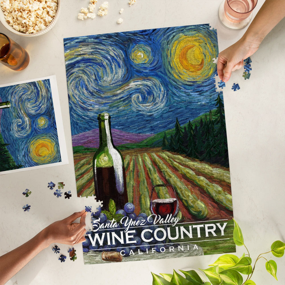 Santa Ynez Valley, California, Wine Country, Vineyard, Starry Night, Jigsaw Puzzle Puzzle Lantern Press 