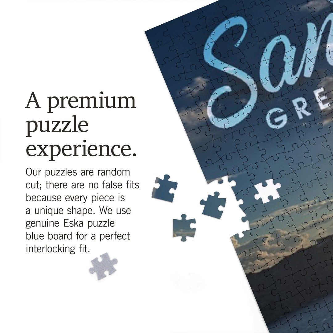 Santorini, Greece, Sunset and Coastal Town, Jigsaw Puzzle Puzzle Lantern Press 