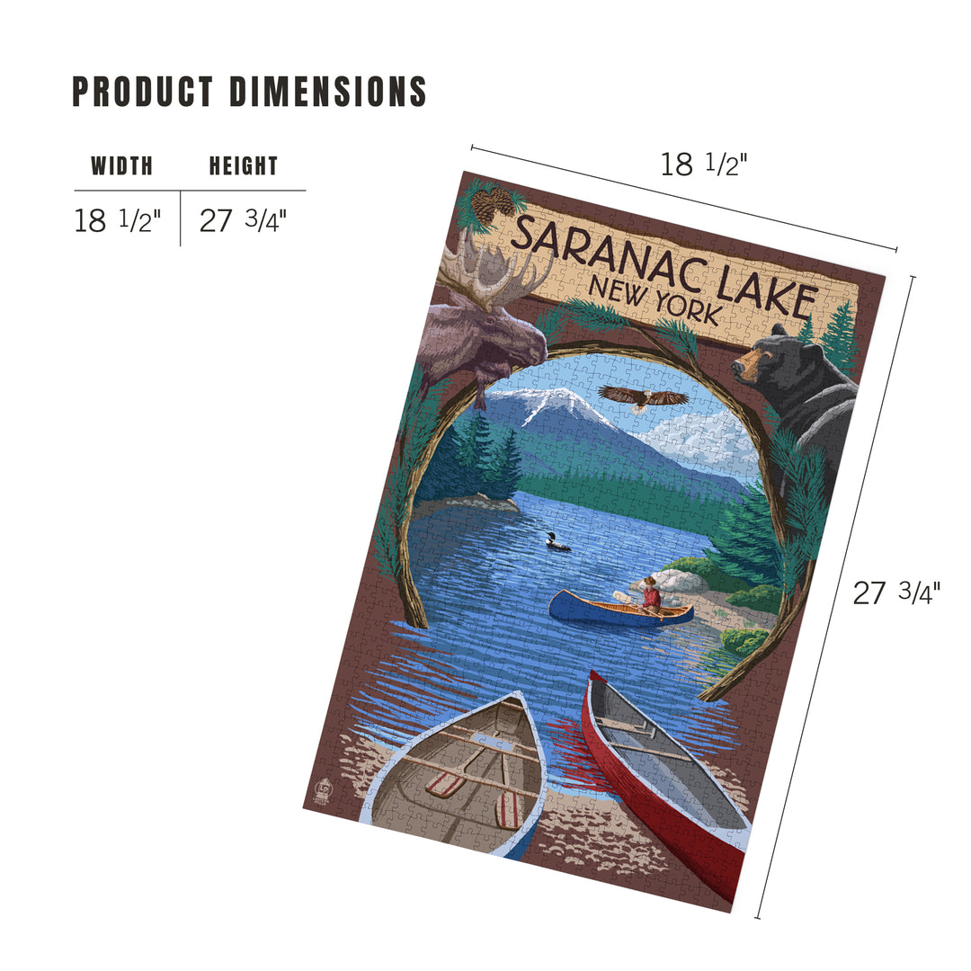Saranac Lake, New York, Adirondacks Canoe Scene, Jigsaw Puzzle Puzzle Lantern Press 