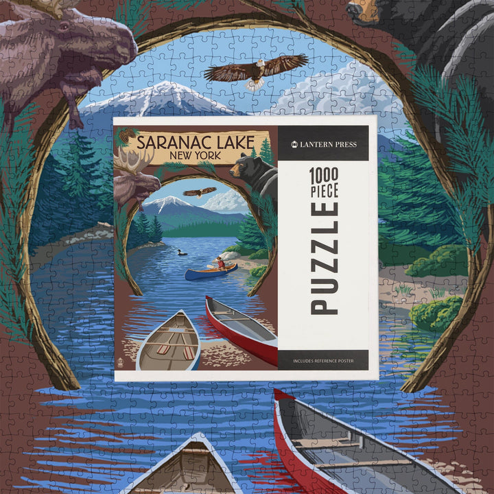 Saranac Lake, New York, Adirondacks Canoe Scene, Jigsaw Puzzle Puzzle Lantern Press 
