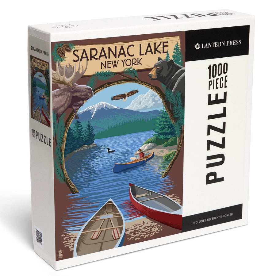 Saranac Lake, New York, Adirondacks Canoe Scene, Jigsaw Puzzle Puzzle Lantern Press 