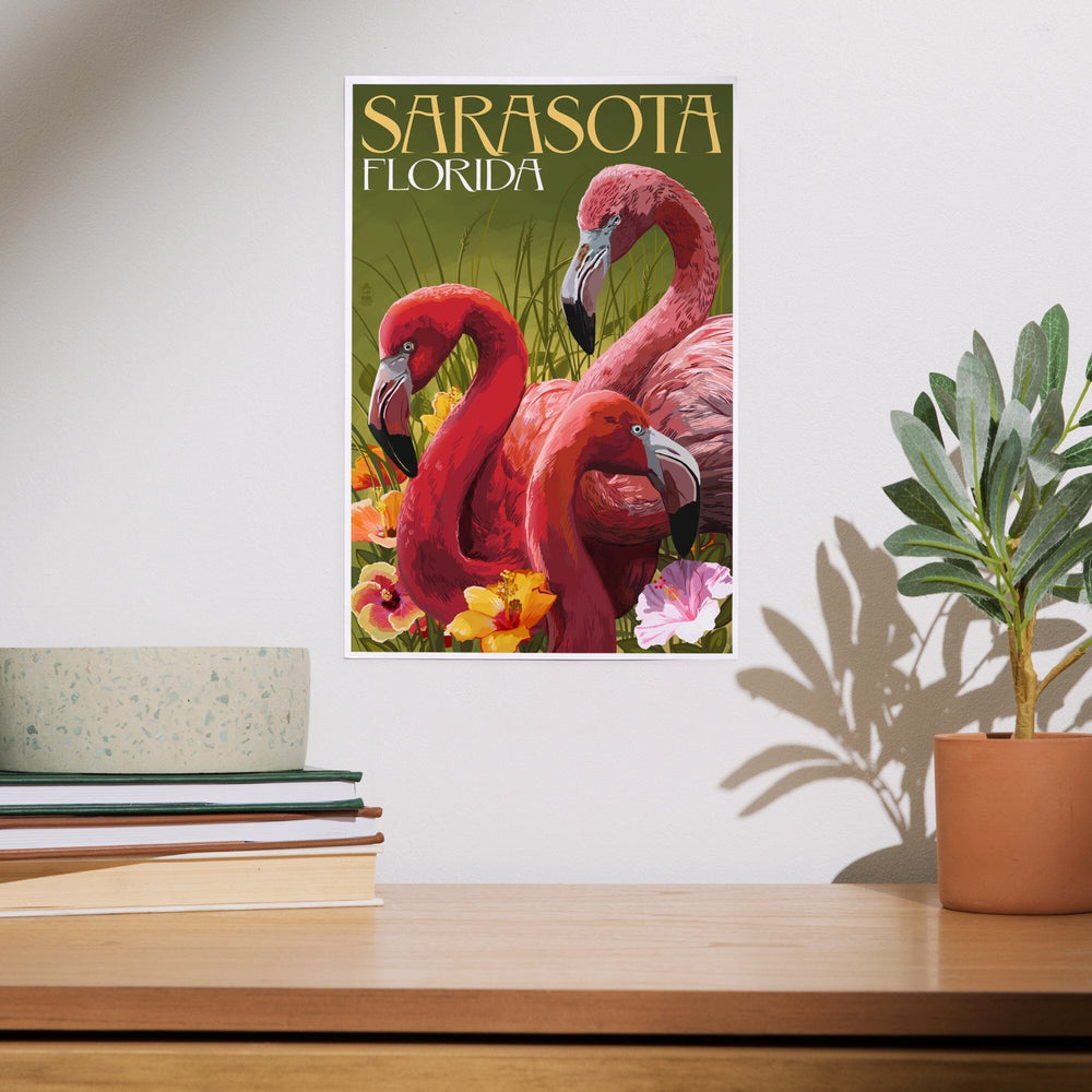 Sarasota, Florida, Flamingos, Art & Giclee Prints Art Lantern Press 