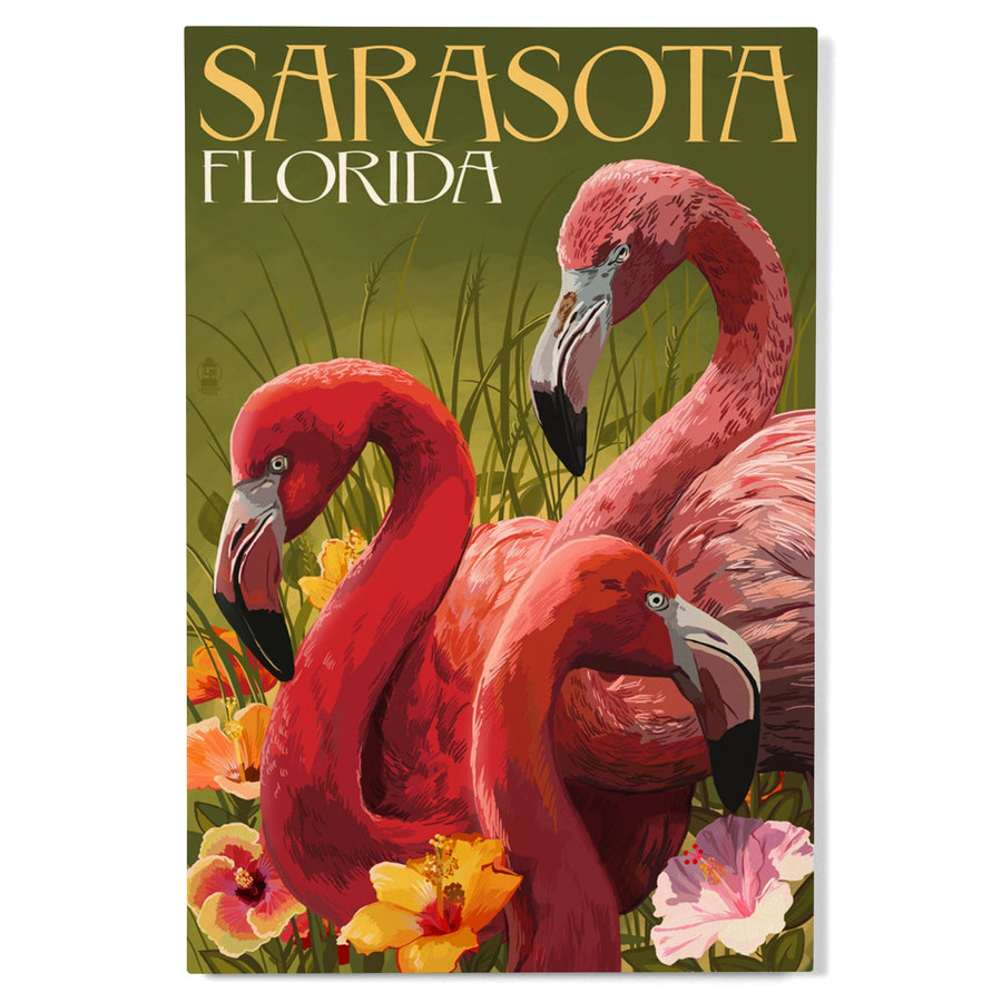 Sarasota, Florida, Flamingos, Lantern Press Artwork, Wood Signs and Postcards Wood Lantern Press 