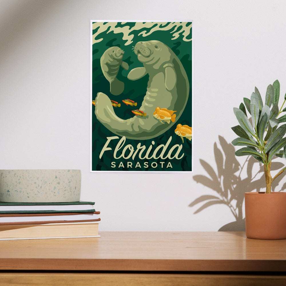Sarasota, Florida, Manatee and Calf Swimming, Art & Giclee Prints Art Lantern Press 