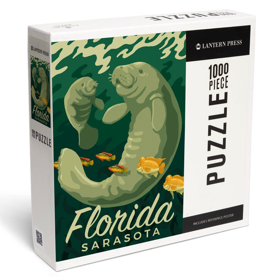 Sarasota, Florida, Manatee and Calf Swimming, Jigsaw Puzzle Puzzle Lantern Press 