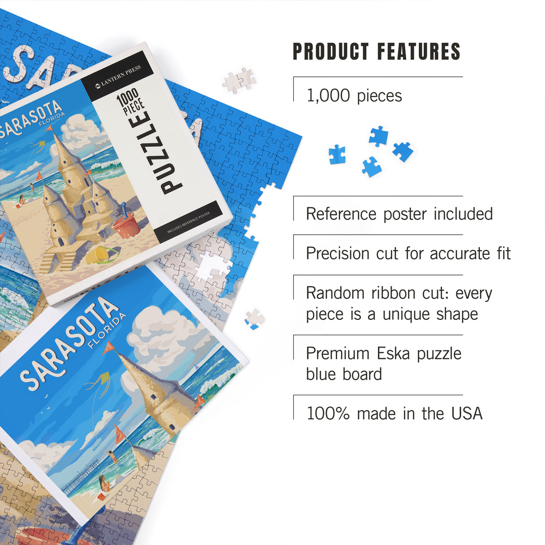 Sarasota, Florida, Painterly, Soak Up Summer, Sand Castle, Jigsaw Puzzle Puzzle Lantern Press 