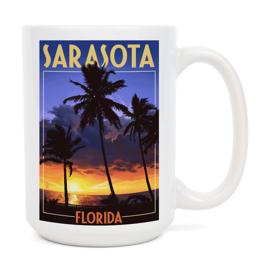 Sarasota, Florida, Palms and Sunset, Ceramic Mug Mugs Lantern Press 