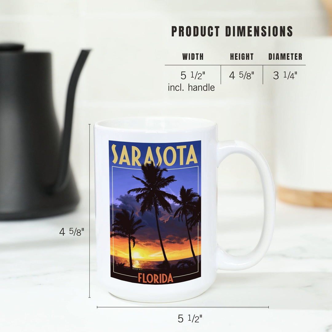 Sarasota, Florida, Palms and Sunset, Ceramic Mug Mugs Lantern Press 