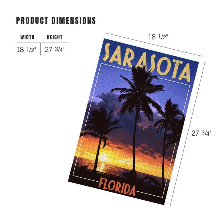 Sarasota, Florida, Palms and Sunset, Jigsaw Puzzle Puzzle Lantern Press 