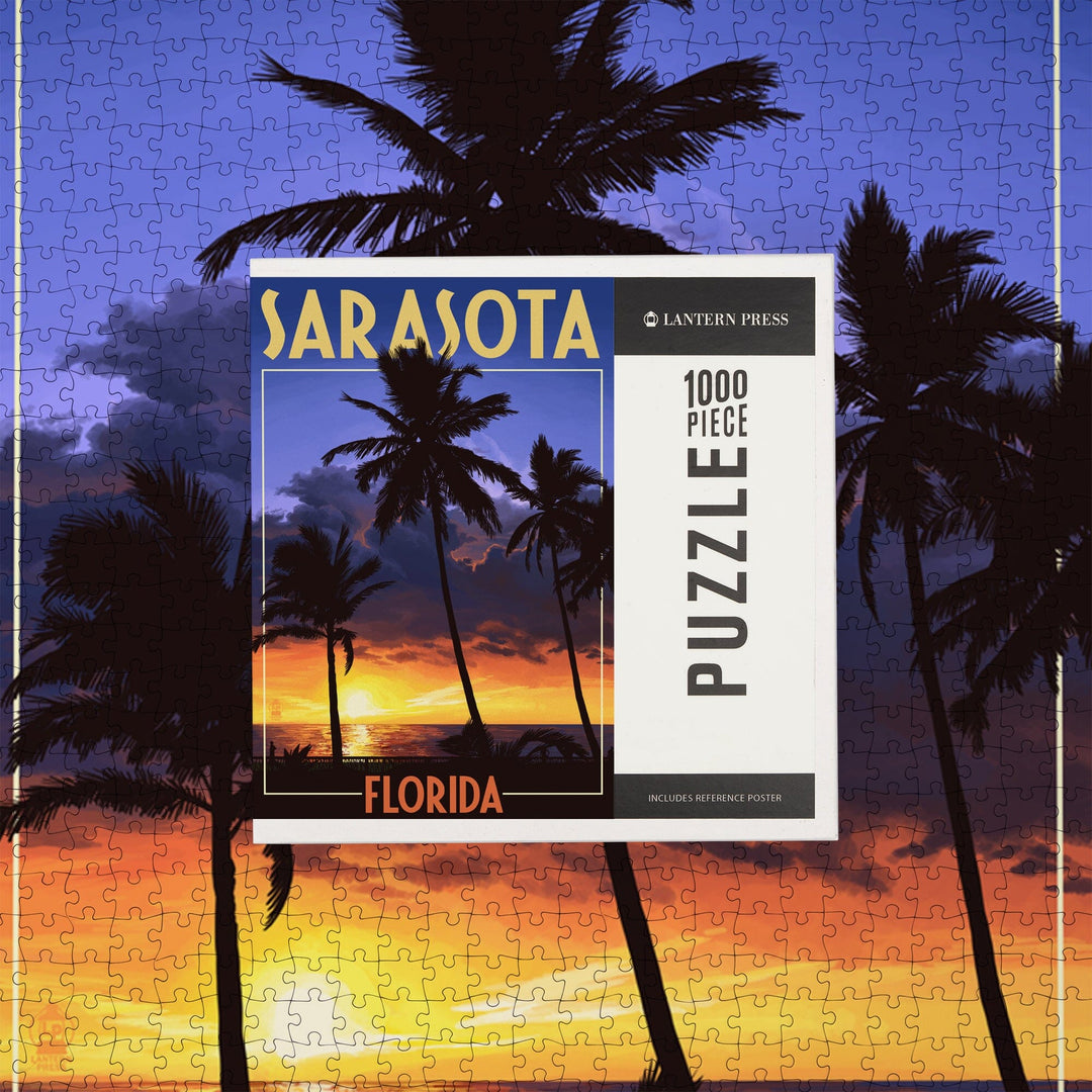 Sarasota, Florida, Palms and Sunset, Jigsaw Puzzle Puzzle Lantern Press 
