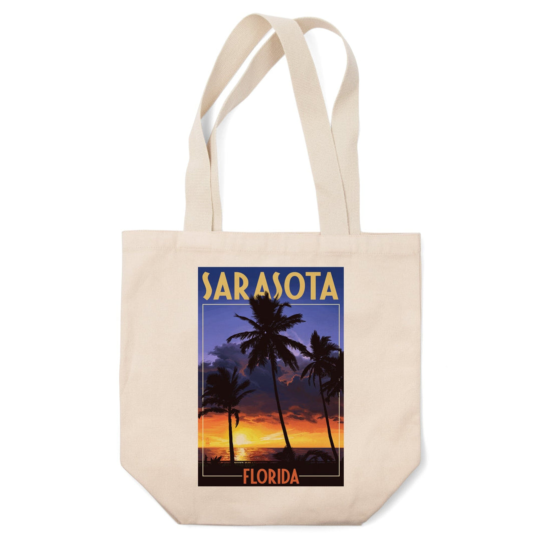 Sarasota, Florida, Palms & Sunset, Lantern Press Artwork, Tote Bag Totes Lantern Press 