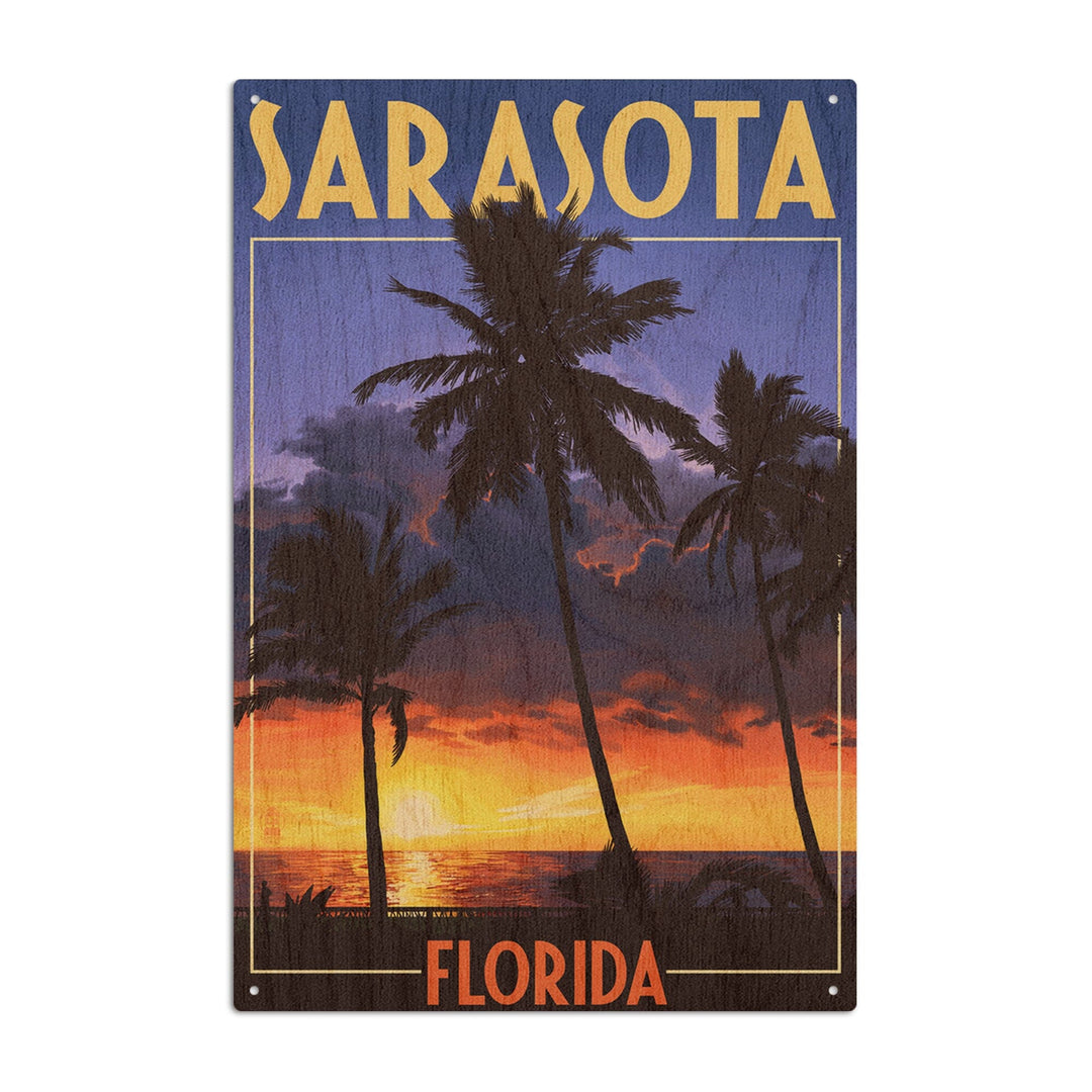 Sarasota, Florida, Palms & Sunset, Lantern Press Artwork, Wood Signs and Postcards Wood Lantern Press 10 x 15 Wood Sign 