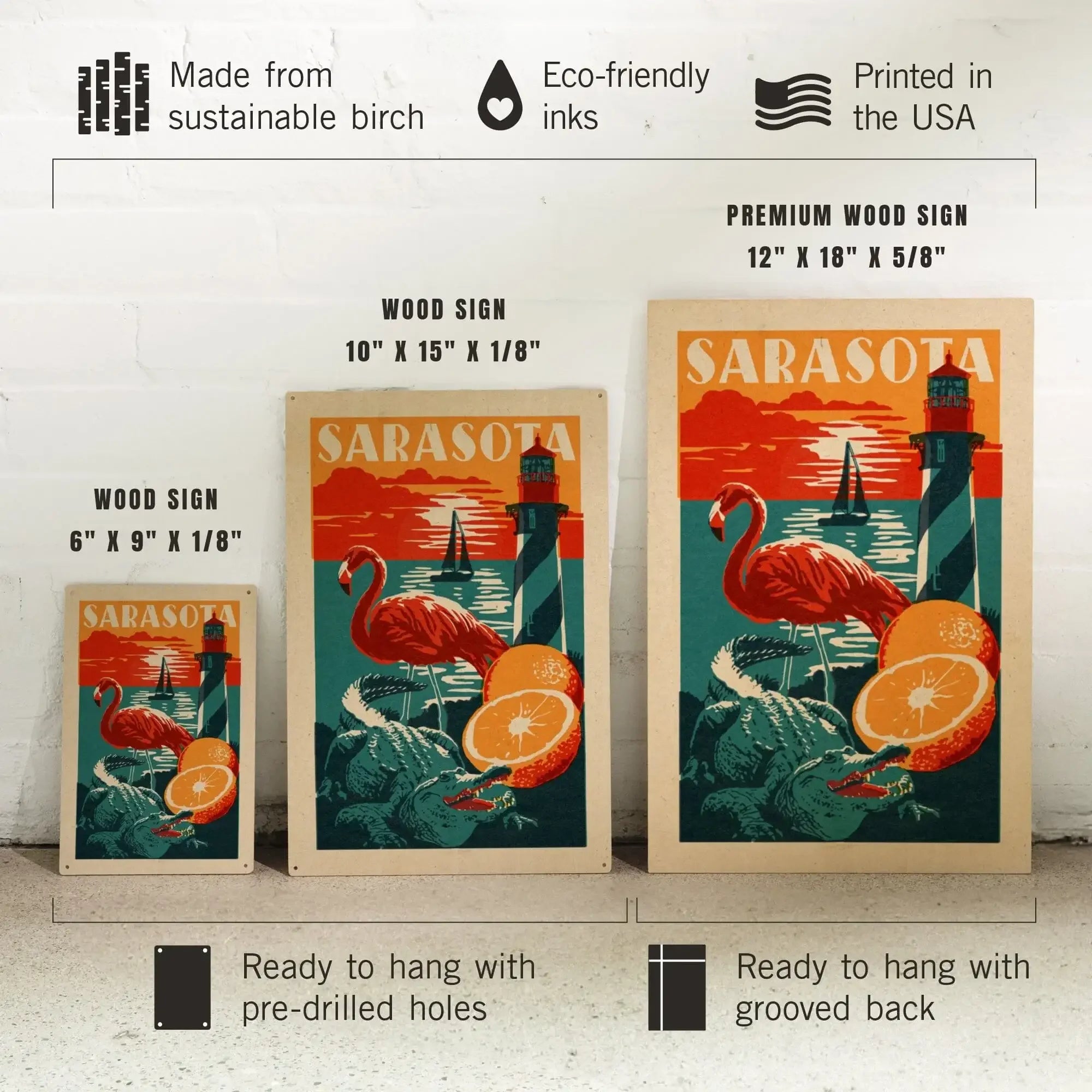 Sarasota, Florida, Woodblock, Lantern Press Artwork, Wood Signs and Po