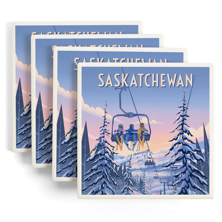 Saskatchewan, Chill on the Uphill, Ski Lift, Coasters Coasters Lantern Press 
