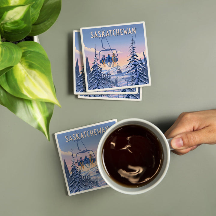 Saskatchewan, Chill on the Uphill, Ski Lift, Coasters Coasters Lantern Press 