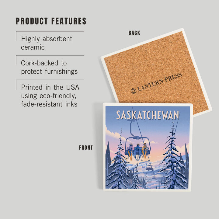 Saskatchewan, Chill on the Uphill, Ski Lift, Coasters Coasters Lantern Press 