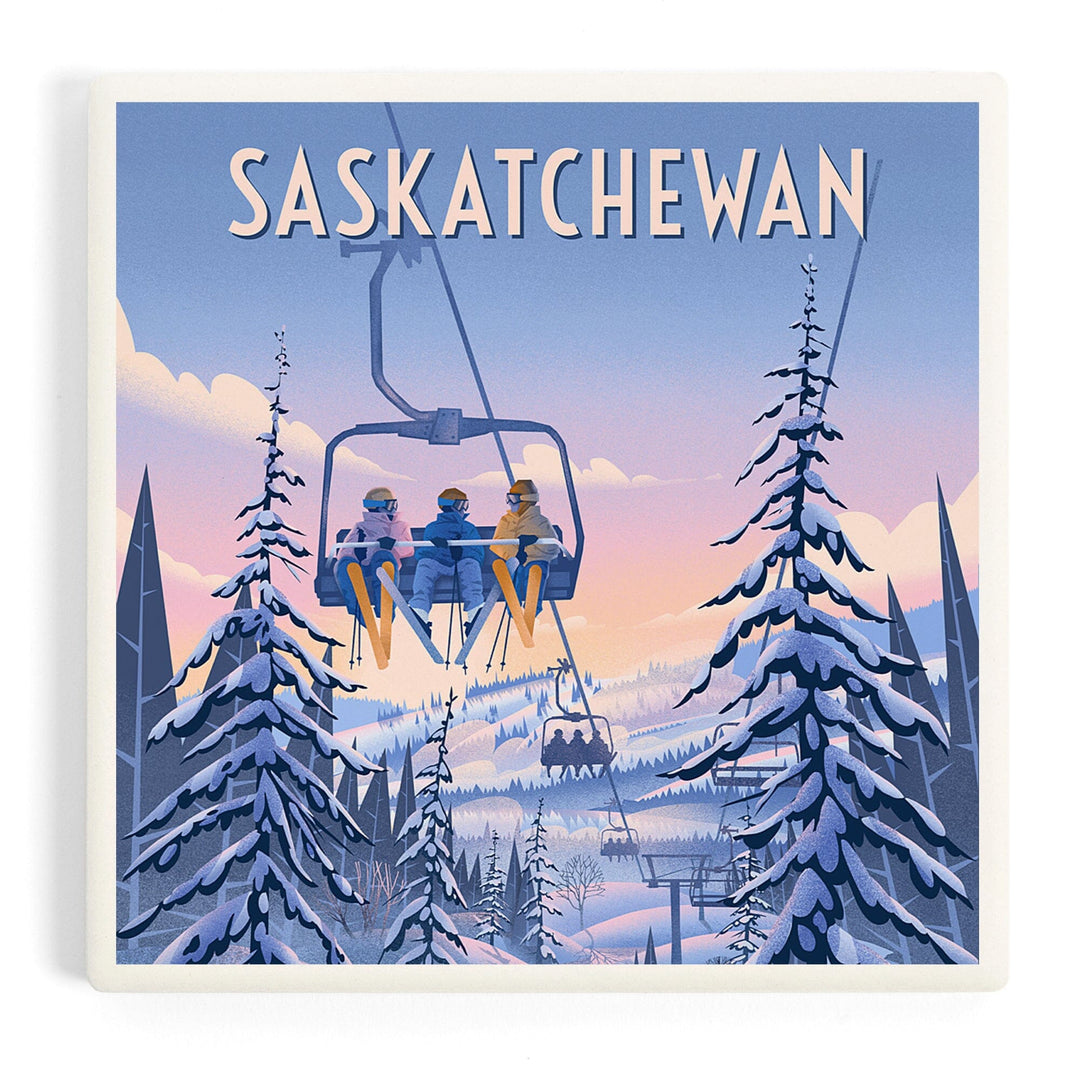 Saskatchewan, Chill on the Uphill, Ski Lift, Coasters Coasters Lantern Press 