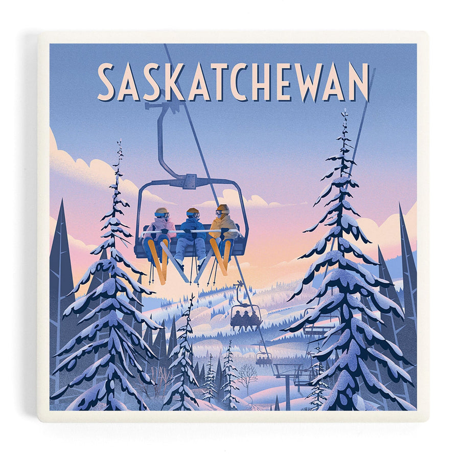 Saskatchewan, Chill on the Uphill, Ski Lift, Coasters Coasters Lantern Press 