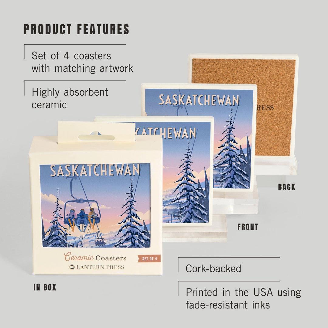 Saskatchewan, Chill on the Uphill, Ski Lift, Coasters Coasters Lantern Press 