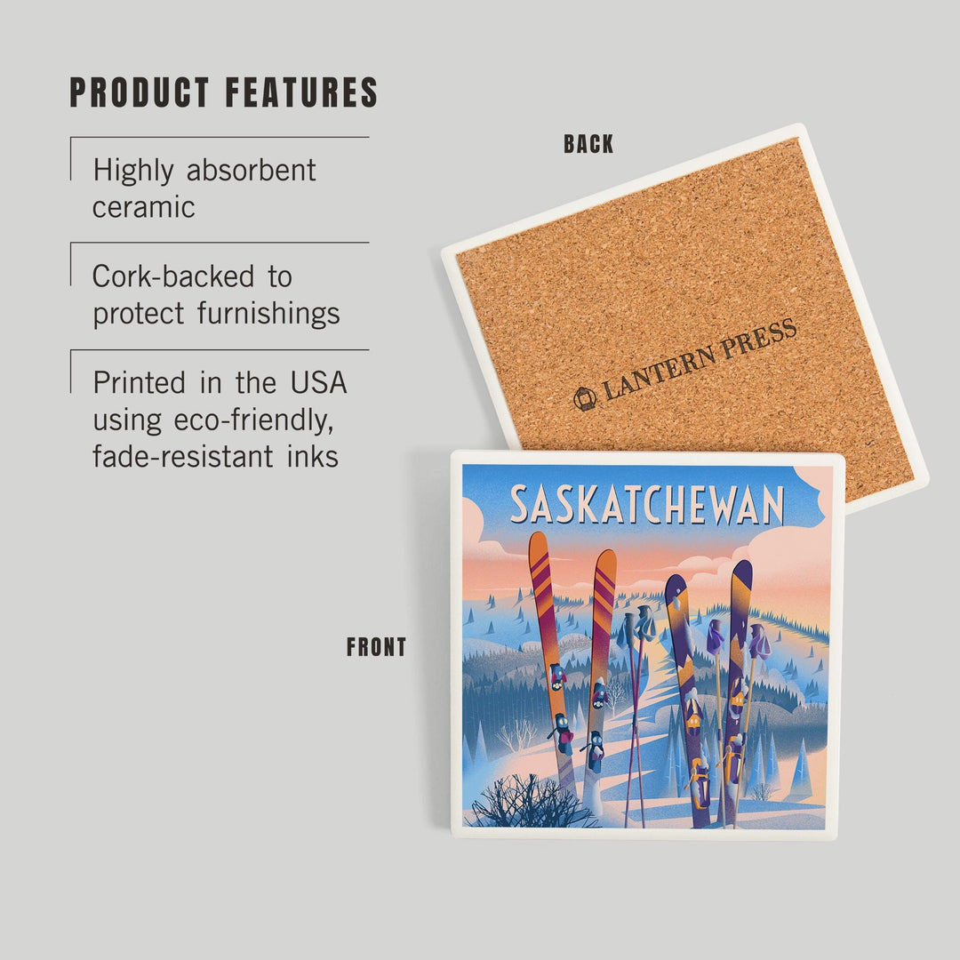 Saskatchewan, Prepare for Takeoff, Skis in Snowbank, Coasters Coasters Lantern Press 