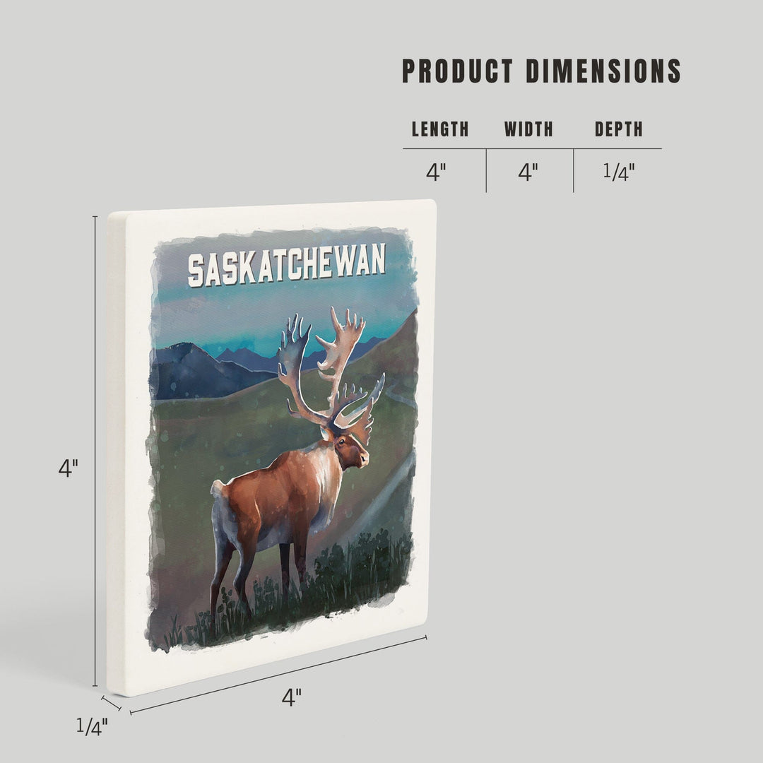 Saskatchewan, Watercolor Study, Caribou, Coasters Coasters Lantern Press 