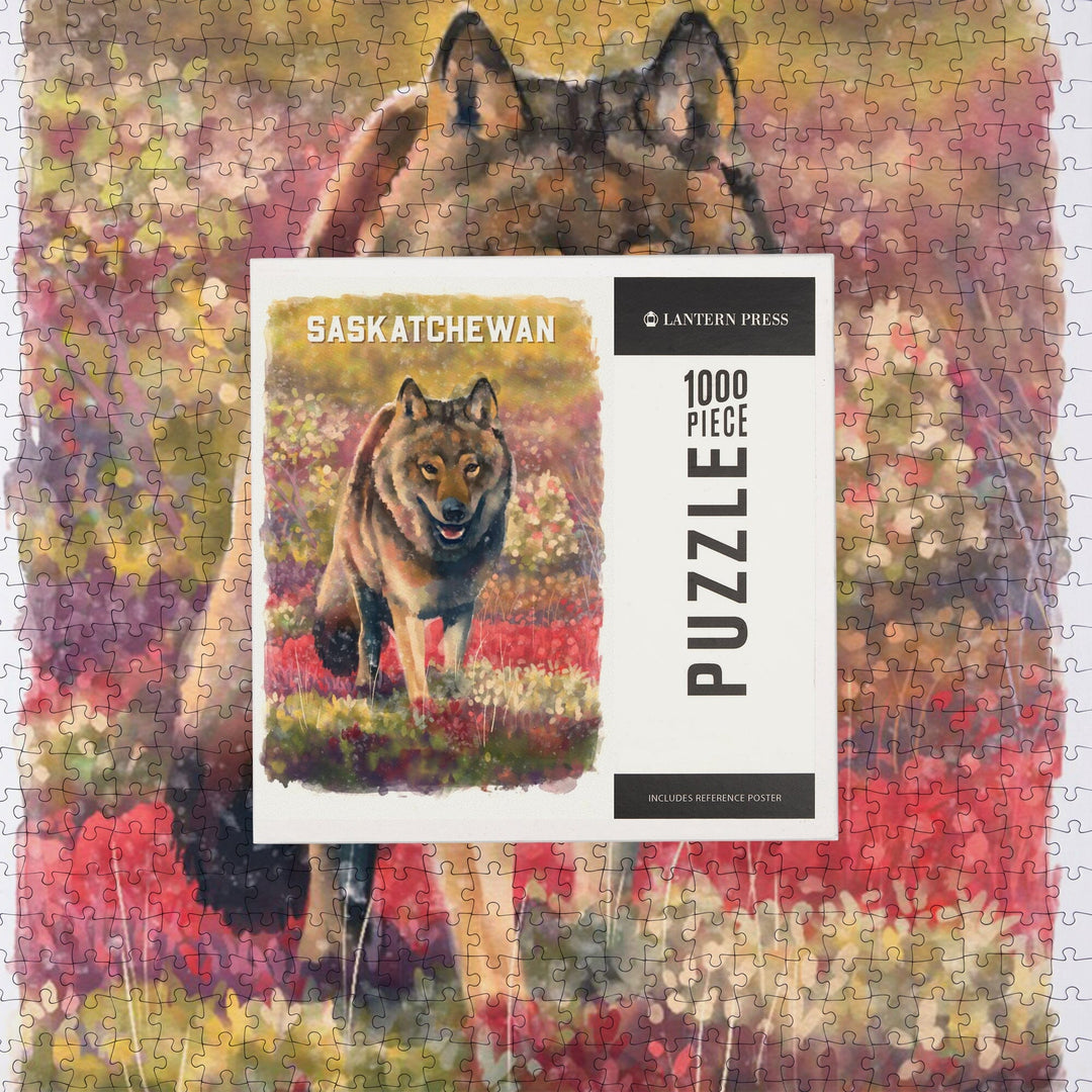 Saskatchewan, Watercolor Study, Gray Wolf, Jigsaw Puzzle Puzzle Lantern Press 