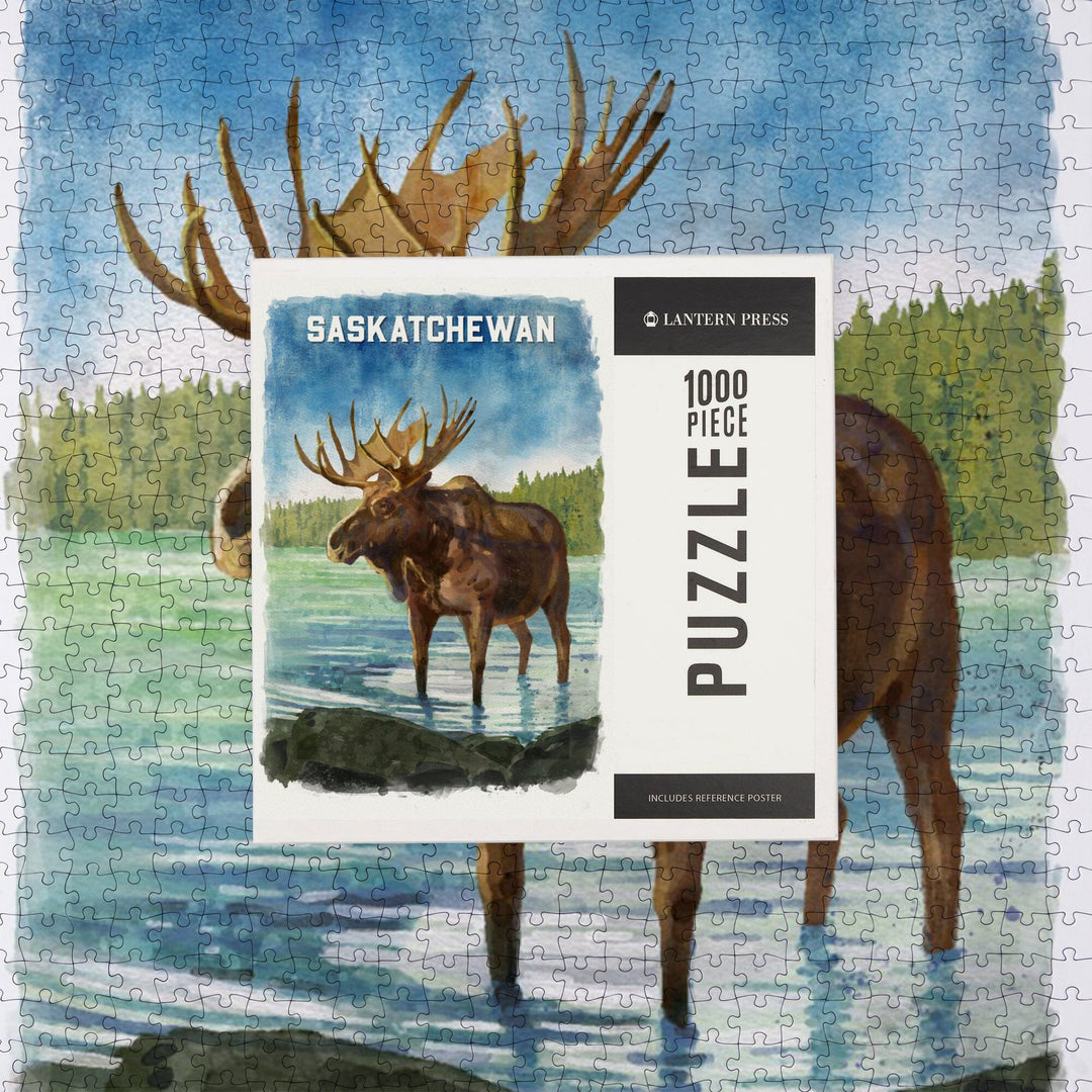 Saskatchewan, Watercolor Study, Moose, Jigsaw Puzzle Puzzle Lantern Press 
