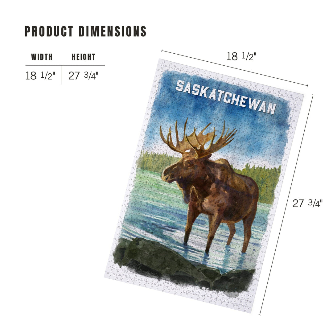 Saskatchewan, Watercolor Study, Moose, Jigsaw Puzzle Puzzle Lantern Press 