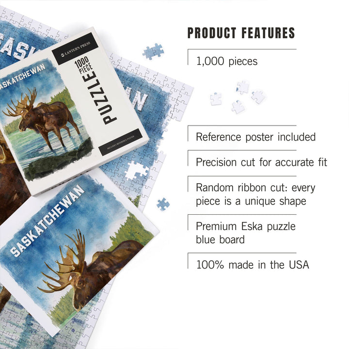 Saskatchewan, Watercolor Study, Moose, Jigsaw Puzzle Puzzle Lantern Press 