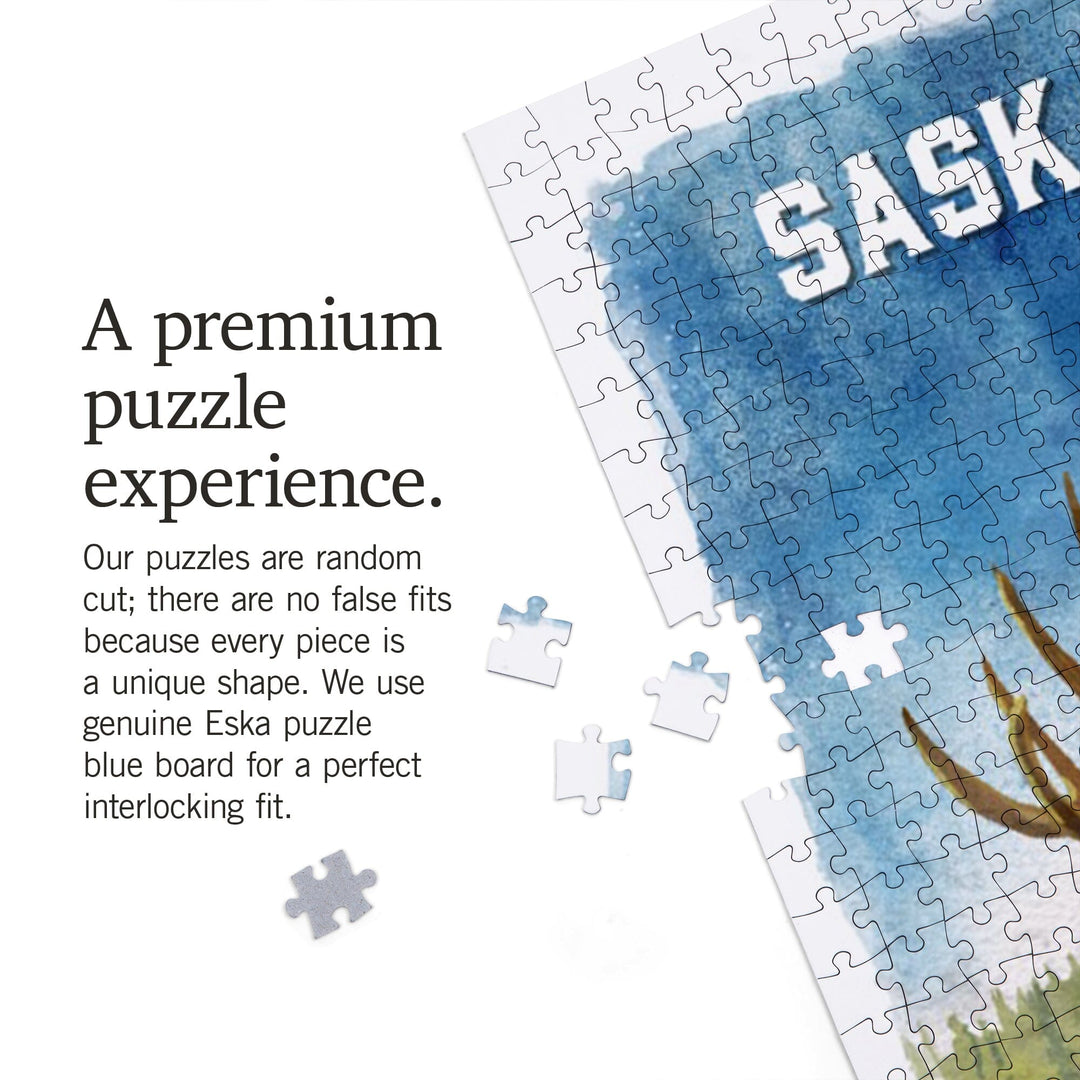 Saskatchewan, Watercolor Study, Moose, Jigsaw Puzzle Puzzle Lantern Press 