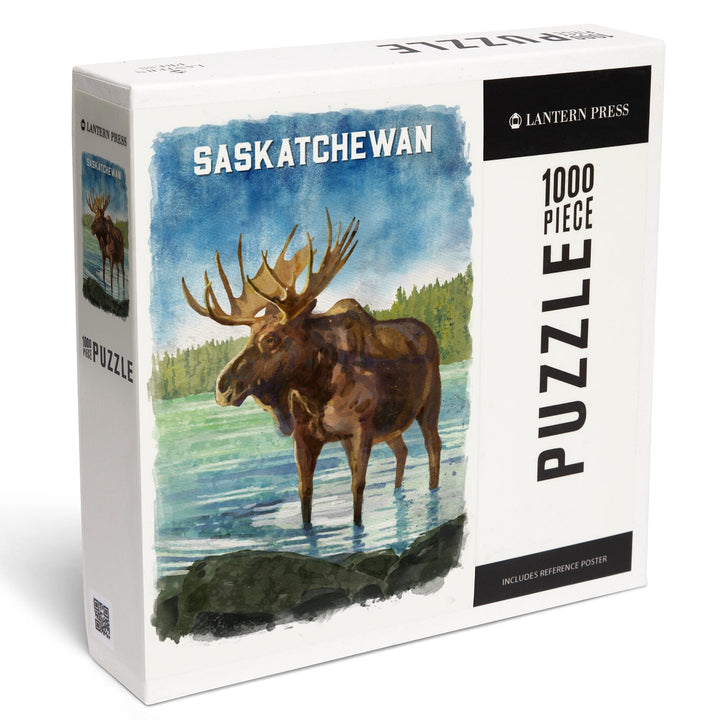 Saskatchewan, Watercolor Study, Moose, Jigsaw Puzzle Puzzle Lantern Press 