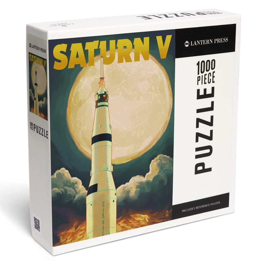 Saturn V and Full Moon, Jigsaw Puzzle Puzzle Lantern Press 