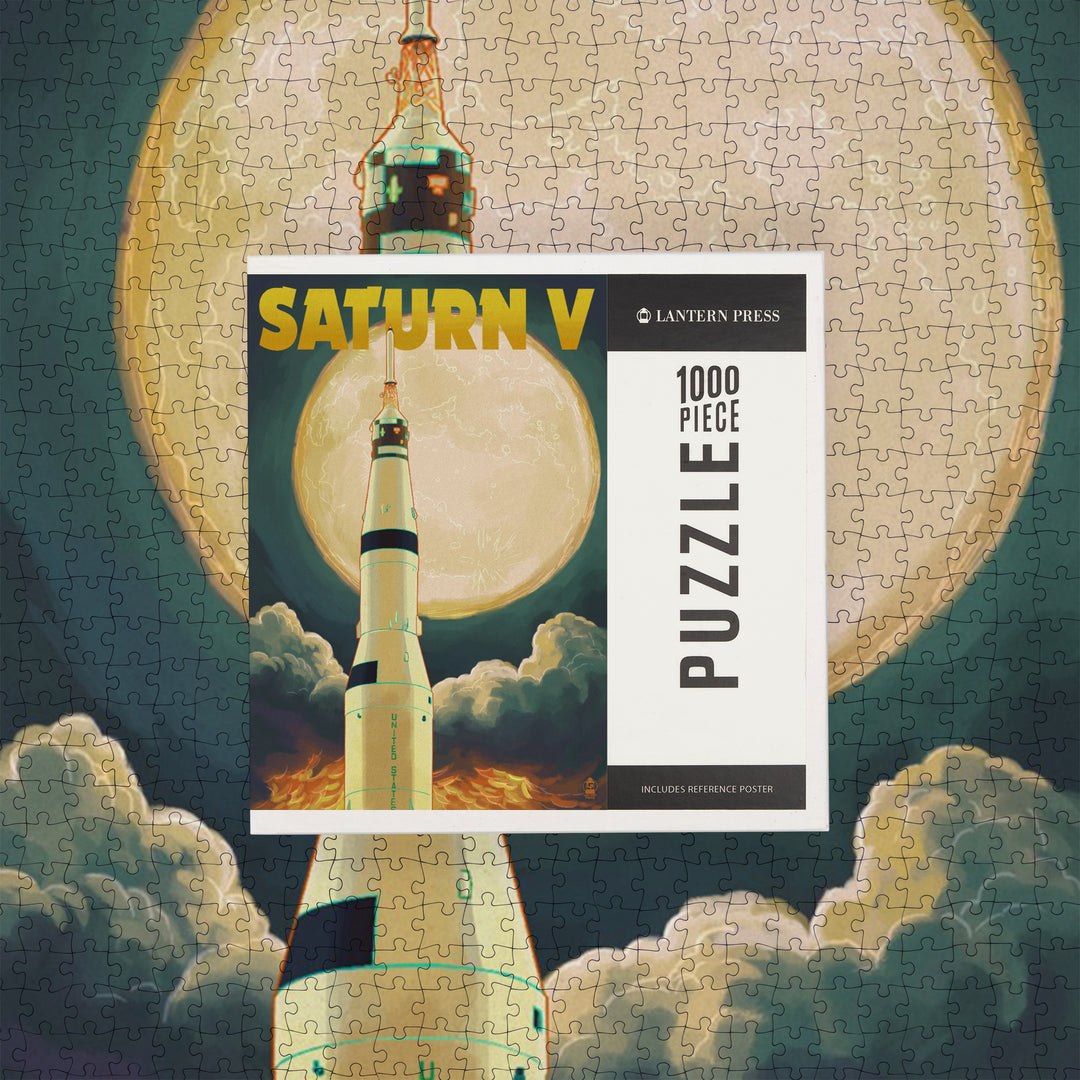Saturn V and Full Moon, Jigsaw Puzzle Puzzle Lantern Press 