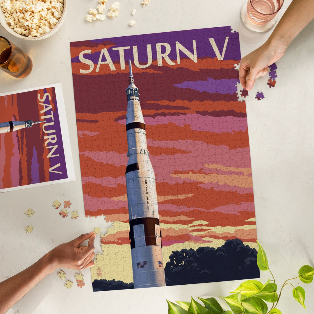 Saturn V and Sunset, Jigsaw Puzzle Puzzle Lantern Press 