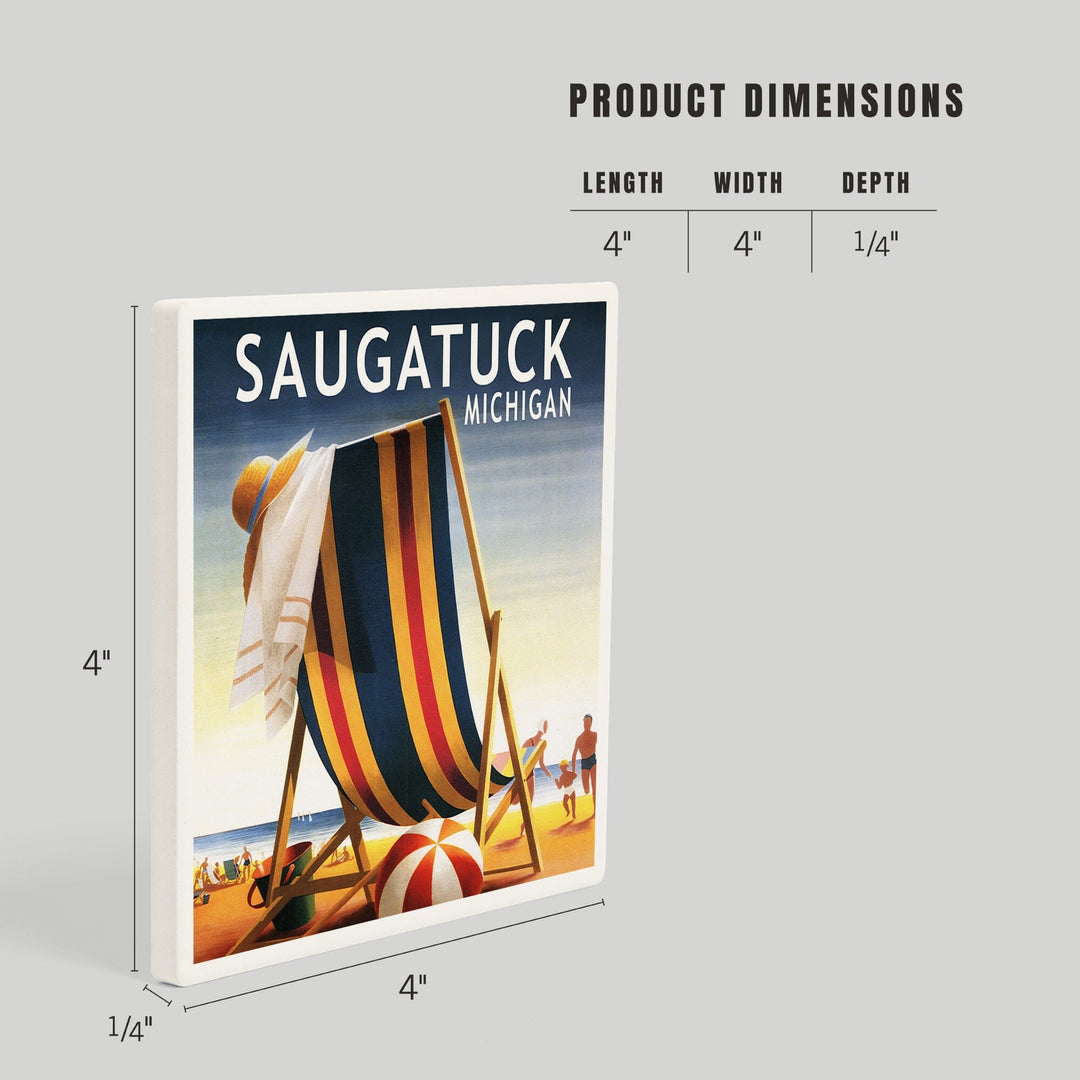 Saugatuck, Michigan, Beach Chair and Ball, Coasters Coasters Lantern Press 