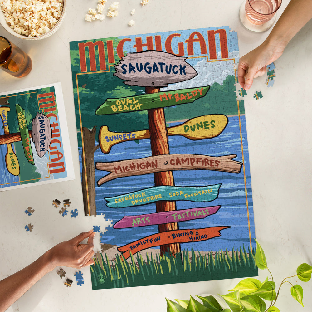 Saugatuck, Michigan, Sign Destinations, Jigsaw Puzzle Puzzle Lantern Press 
