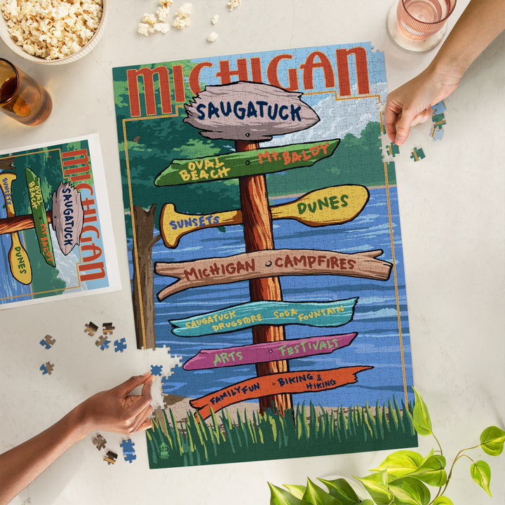 Saugatuck, Michigan, Sign Destinations, Jigsaw Puzzle Puzzle Lantern Press 