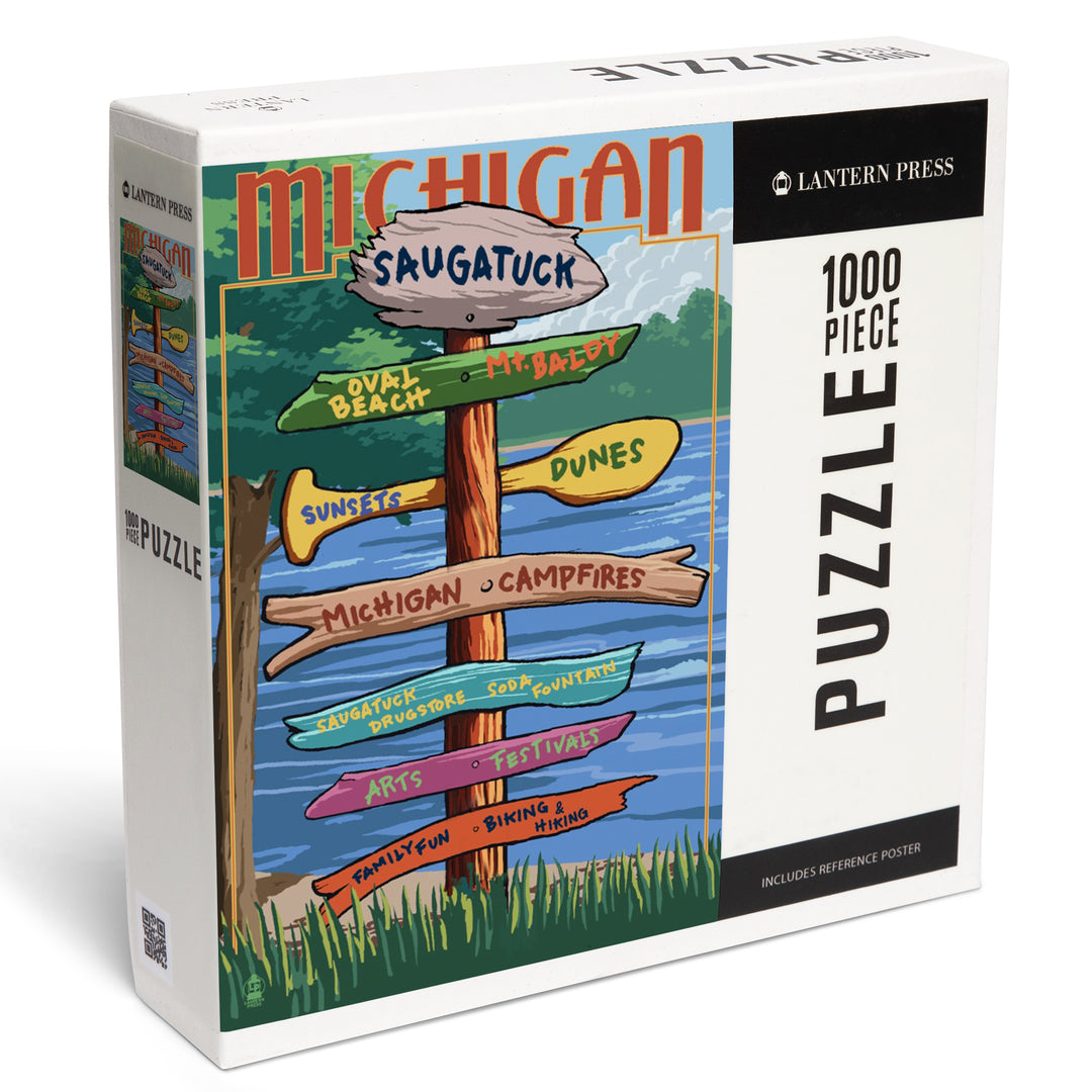 Saugatuck, Michigan, Sign Destinations, Jigsaw Puzzle Puzzle Lantern Press 