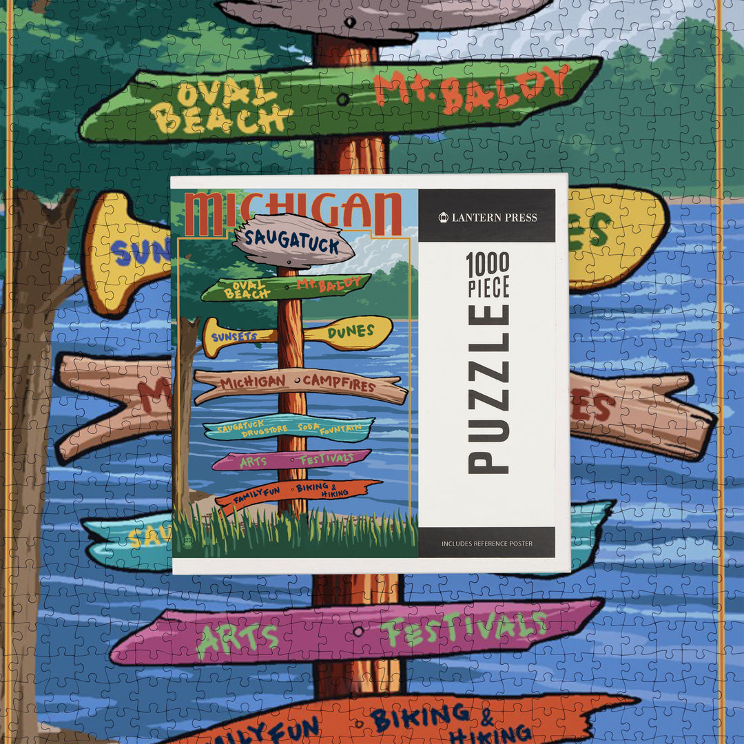 Saugatuck, Michigan, Sign Destinations, Jigsaw Puzzle Puzzle Lantern Press 