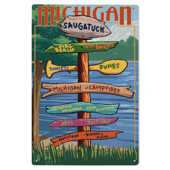 Saugatuck, Michigan, Sign Destinations, Lantern Press Poster, Wood Signs and Postcards Wood Lantern Press 