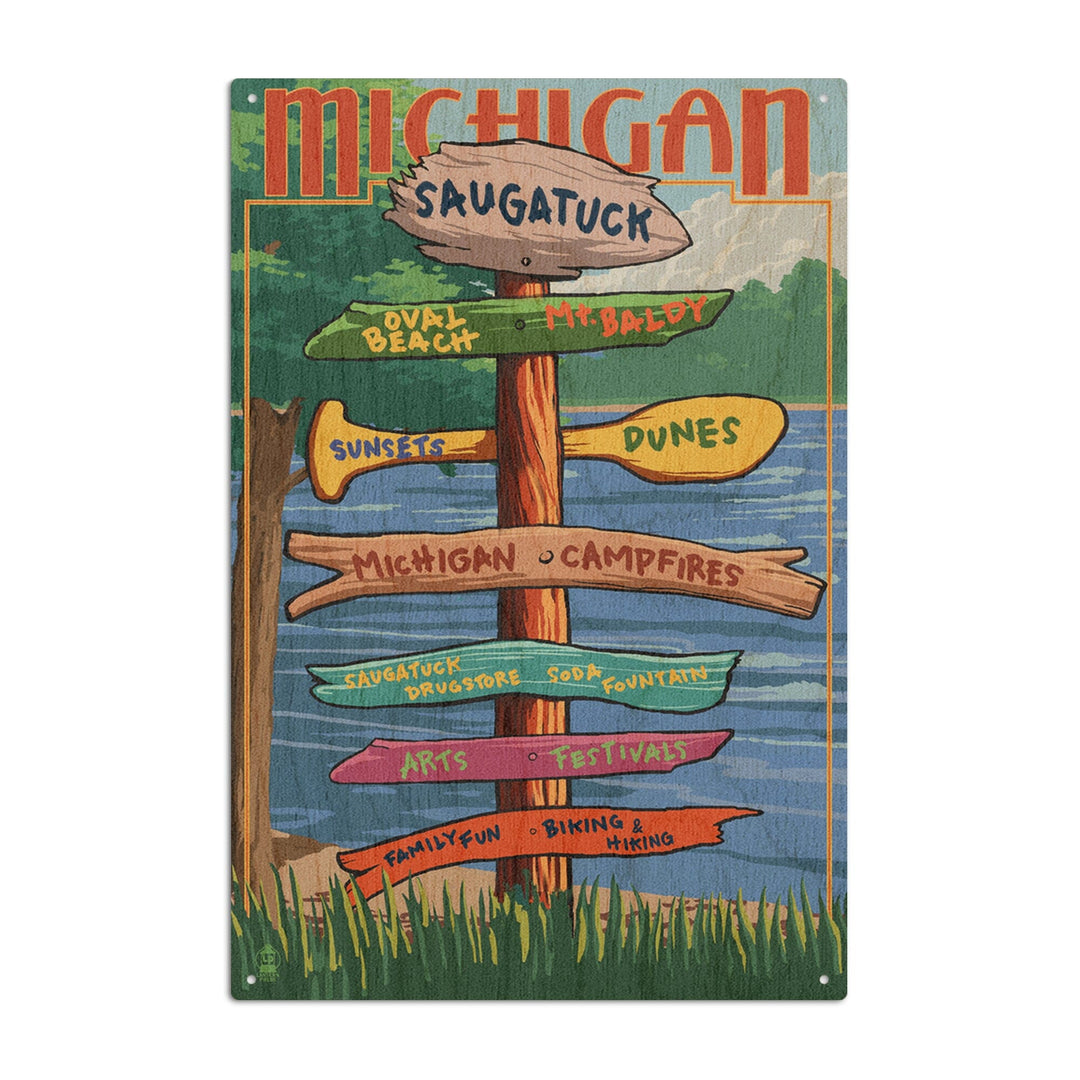Saugatuck, Michigan, Sign Destinations, Lantern Press Poster, Wood Signs and Postcards Wood Lantern Press 6x9 Wood Sign 
