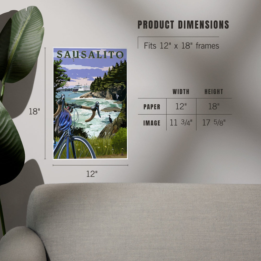 Sausalito, California, Coastal Scene, Bike and Ferry, Art & Giclee Prints Art Lantern Press 