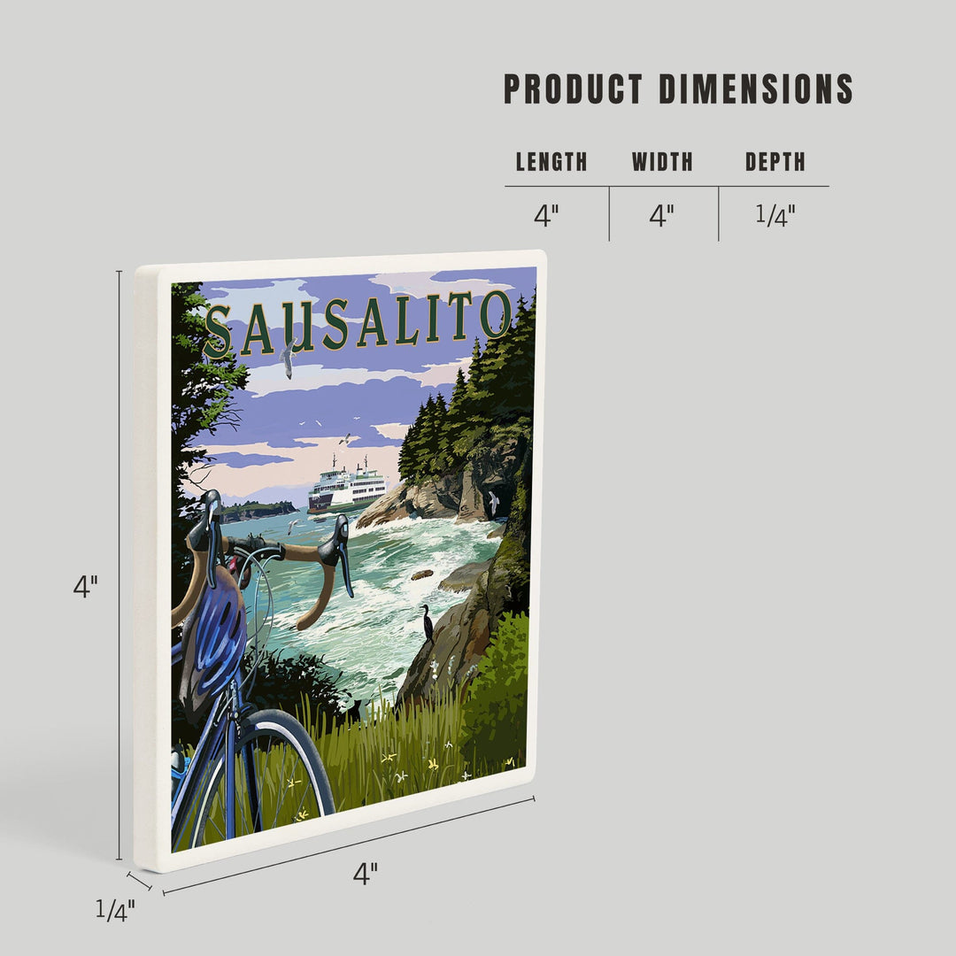 Sausalito, California, Coastal Scene, Bike and Ferry, Coasters Coasters Lantern Press 