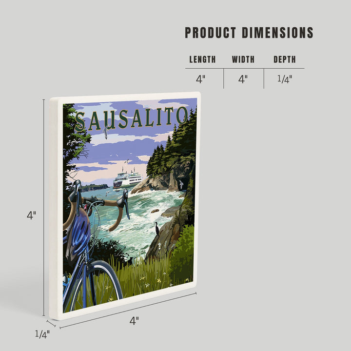 Sausalito, California, Coastal Scene, Bike and Ferry, Coasters Coasters Lantern Press 
