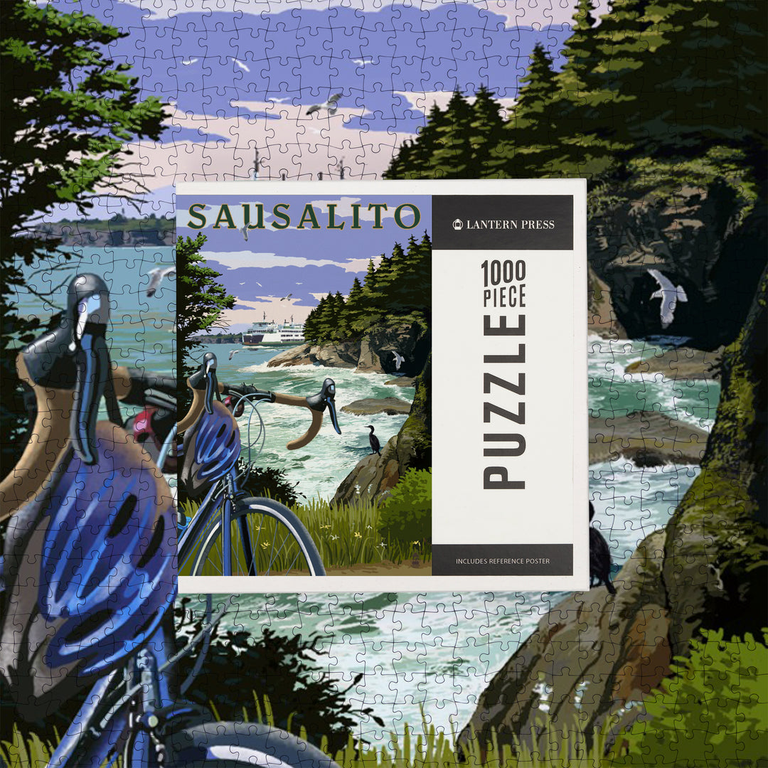 Sausalito, California, Coastal Scene, Bike and Ferry, Jigsaw Puzzle Puzzle Lantern Press 